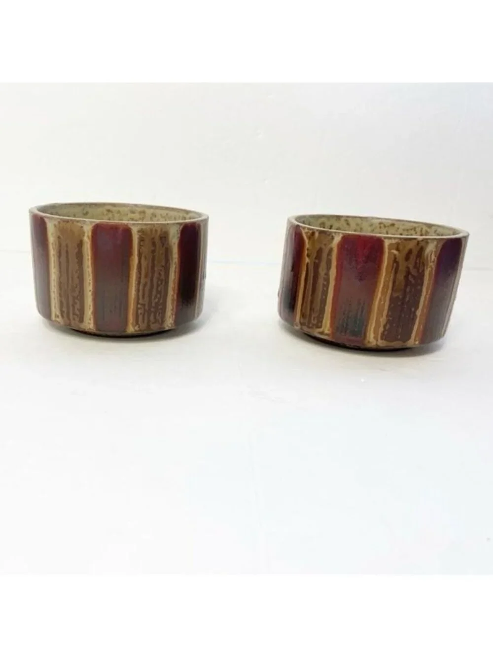 Set Of 2 Vintage Oversized Stoneware Mugs Large Tea Coffee Latte MCM Striped